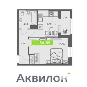 1-к квартира, вторичка, 35м2, 6/16 этаж