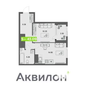 1-к квартира, вторичка, 43м2, 28/32 этаж
