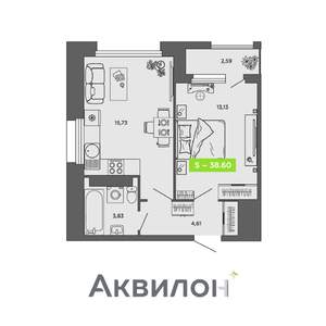 1-к квартира, вторичка, 39м2, 13/16 этаж