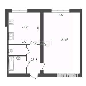 1-к квартира, вторичка, 32м2, 2/5 этаж