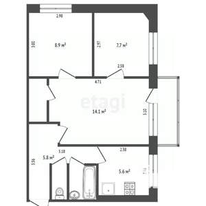 3-к квартира, вторичка, 47м2, 5/5 этаж