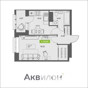 1-к квартира, вторичка, 34м2, 12/16 этаж