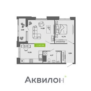 2-к квартира, вторичка, 51м2, 6/10 этаж