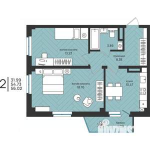 2-к квартира, вторичка, 56м2, 4/16 этаж