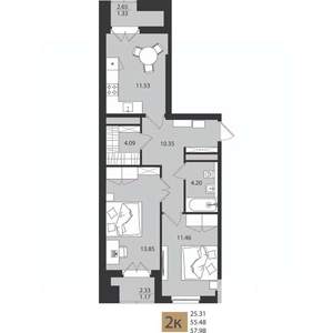 2-к квартира, вторичка, 58м2, 9/16 этаж