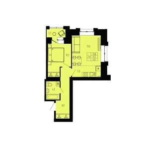 2-к квартира, строящийся дом, 43м2, 1/9 этаж