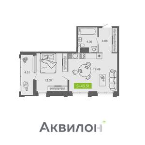 1-к квартира, вторичка, 43м2, 13/16 этаж