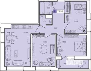 3-к квартира, вторичка, 73м2, 13/16 этаж