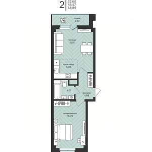 2-к квартира, вторичка, 49м2, 8/16 этаж