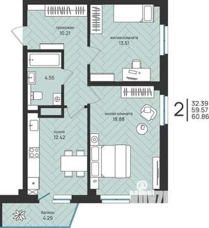 2-к квартира, вторичка, 61м2, 15/16 этаж