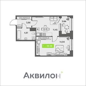 1-к квартира, вторичка, 37м2, 3/16 этаж