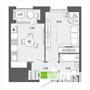 1-к квартира, сданный дом, 34м2, 8/16 этаж