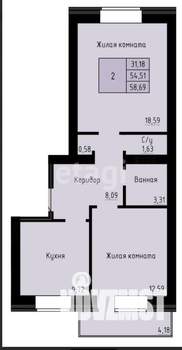 2-к квартира, вторичка, 59м2, 2/4 этаж