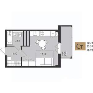 Студия квартира, вторичка, 27м2, 11/16 этаж