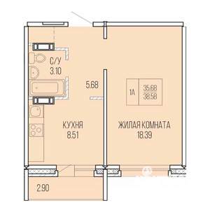 1-к квартира, вторичка, 39м2, 6/9 этаж