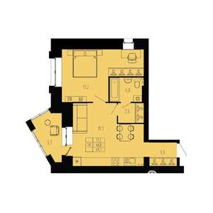 2-к квартира, строящийся дом, 50м2, 1/9 этаж