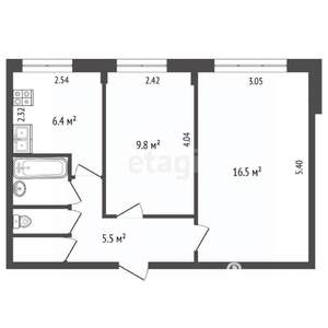 2-к квартира, вторичка, 43м2, 1/9 этаж