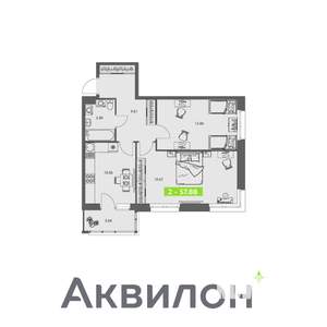 2-к квартира, строящийся дом, 58м2, 4/8 этаж