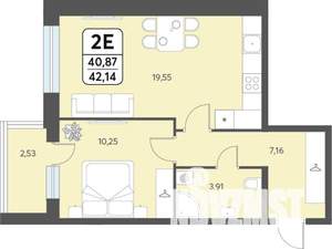 2-к квартира, вторичка, 42м2, 1/12 этаж