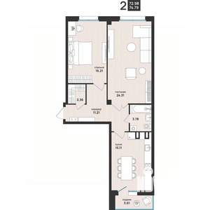 2-к квартира, вторичка, 75м2, 2/13 этаж