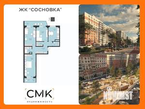 3-к квартира, строящийся дом, 82м2, 7/16 этаж