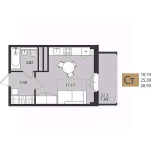 Студия квартира, вторичка, 27м2, 14/16 этаж