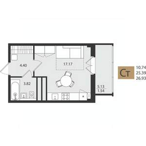 Студия квартира, вторичка, 27м2, 13/16 этаж