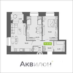 2-к квартира, вторичка, 62м2, 1/11 этаж