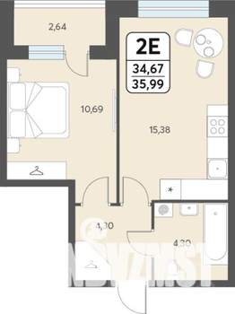 2-к квартира, строящийся дом, 36м2, 1/12 этаж