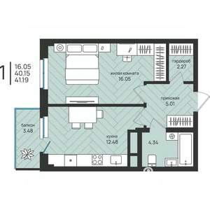 1-к квартира, вторичка, 41м2, 4/16 этаж