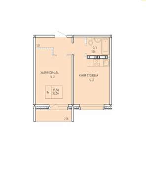 1-к квартира, строящийся дом, 36м2, 6/9 этаж
