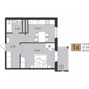 1-к квартира, вторичка, 39м2, 4/16 этаж