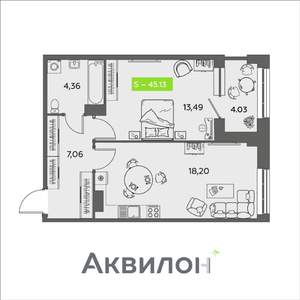 1-к квартира, вторичка, 45м2, 5/16 этаж