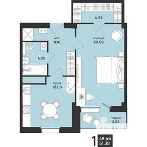 1-к квартира, вторичка, 51м2, 16/16 этаж