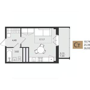 Студия квартира, вторичка, 27м2, 11/16 этаж