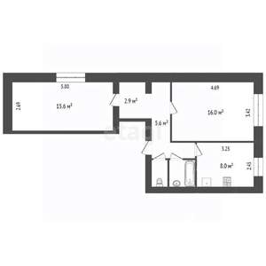 2-к квартира, вторичка, 52м2, 1/4 этаж