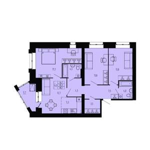 4-к квартира, строящийся дом, 88м2, 2/9 этаж