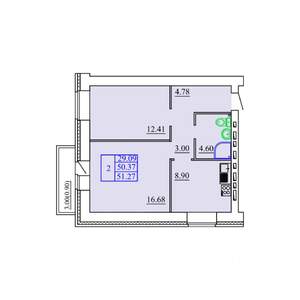 2-к квартира, строящийся дом, 51м2, 3/9 этаж