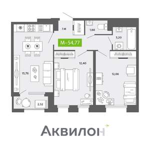 2-к квартира, вторичка, 55м2, 12/16 этаж