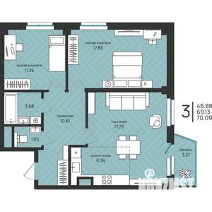 3-к квартира, вторичка, 70м2, 14/16 этаж