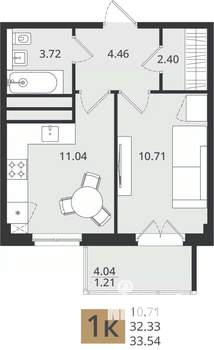 1-к квартира, вторичка, 34м2, 7/16 этаж