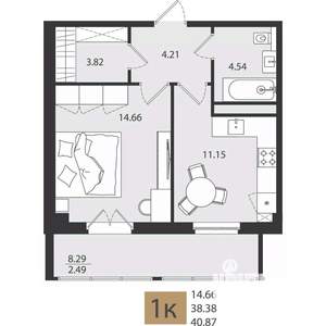 1-к квартира, вторичка, 41м2, 5/16 этаж