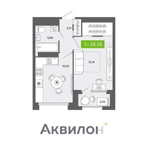 1-к квартира, вторичка, 34м2, 15/16 этаж