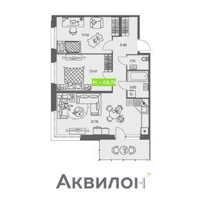 2-к квартира, вторичка, 69м2, 1/8 этаж