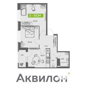 2-к квартира, вторичка, 54м2, 11/16 этаж