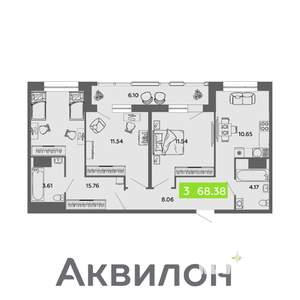 3-к квартира, вторичка, 68м2, 6/16 этаж