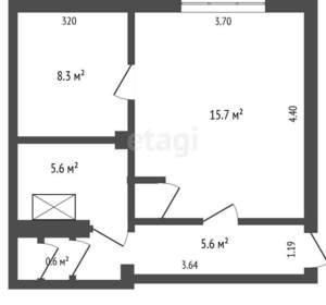 2-к квартира, вторичка, 38м2, 2/2 этаж