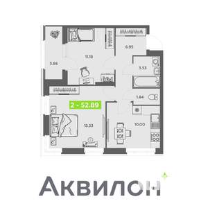 2-к квартира, вторичка, 53м2, 1/16 этаж
