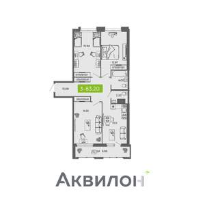 3-к квартира, вторичка, 83м2, 6/16 этаж