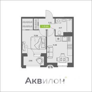 1-к квартира, вторичка, 32м2, 12/16 этаж